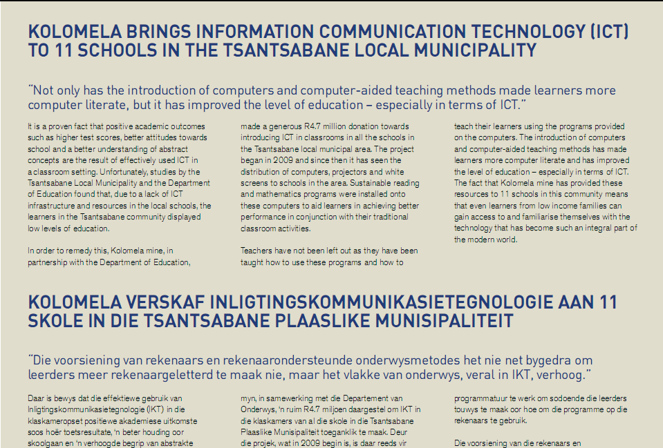 Kolomela partnership plaque