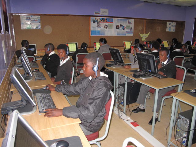 Student using RockSeries with headphones